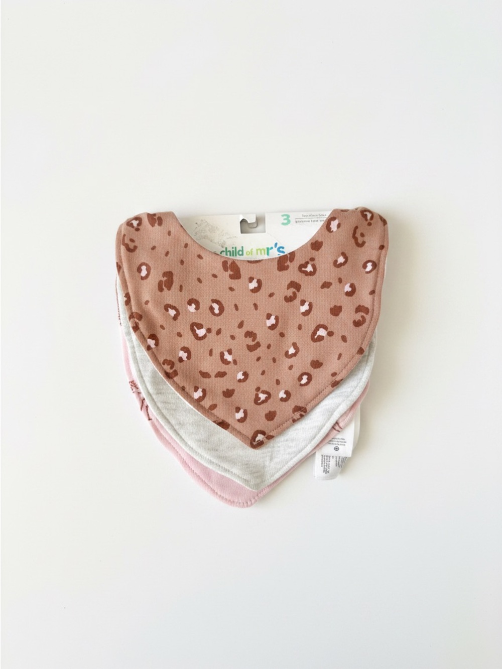 child of mine Rose Leopard, Pink & Cream 3-Pack Bandana Bibs
